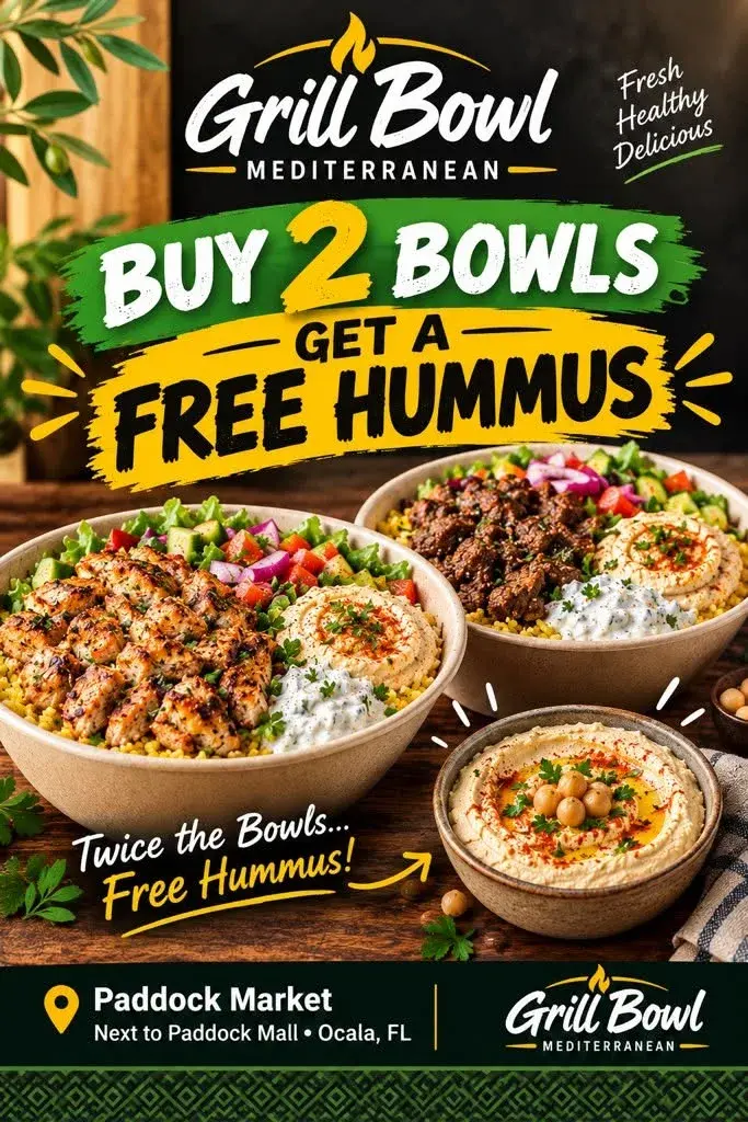 Buy 2 Bowls Get a Free Hummus